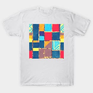 Abstract fabric patchwork, colorful, gold, geometrical,seammless patterns T-Shirt